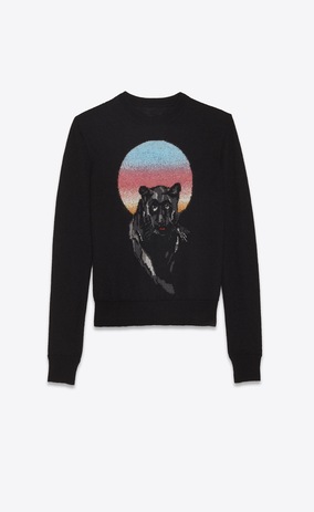 SAINT LAURENT Knitwear Tops Woman PANTHER pullover in black jacquard knit a_V4